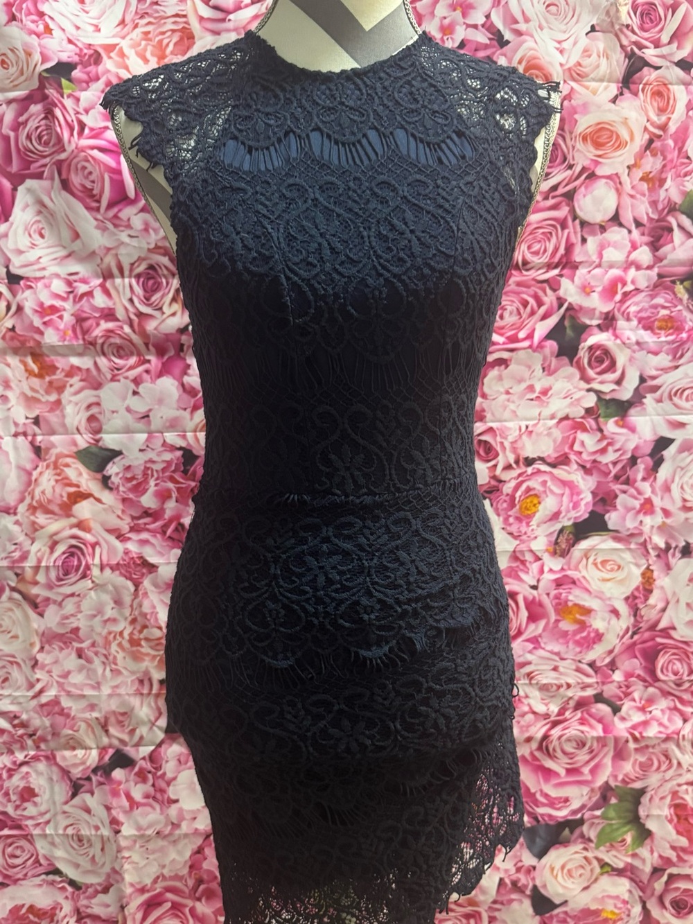 Xenia Boutique Navy Blue Lace Mini Dress